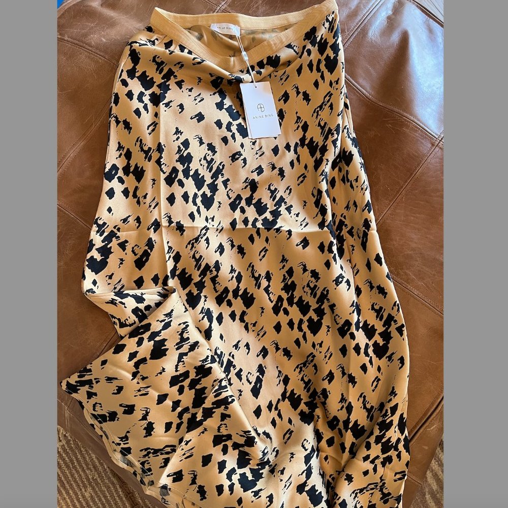 Anine Bing Gold and Black Print Silk Maxi Skirt